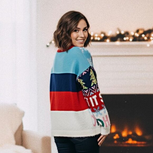 33 Degrees Ugly Christmas Sweater Merry & Bright Colorful Fuzzy Party Oversized - Picture 5 of 12